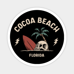 Vintage Surfing Cocoa Beach Florida // Retro Surf Skull Magnet